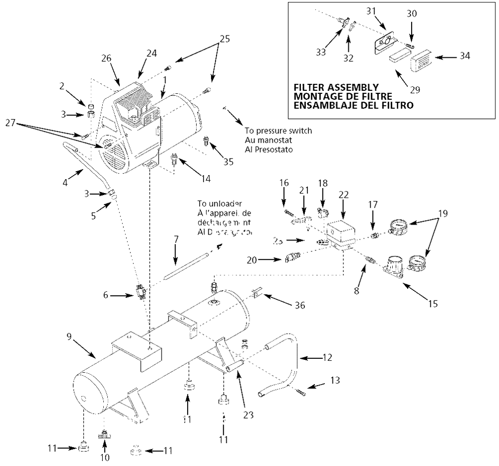 Air-Compressor Parts Diagram and Parts List for WL500008  Campbell Hausfeld Compressor